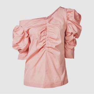 Asymmetric off the shoulder top in blush